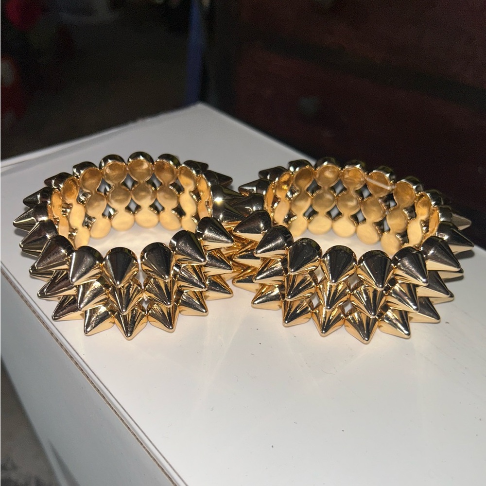 2 Gold Spiked Bracelet Unisex jewelry Edgy Rivet Cuff accessories punk goth - Picture 2 of 5
